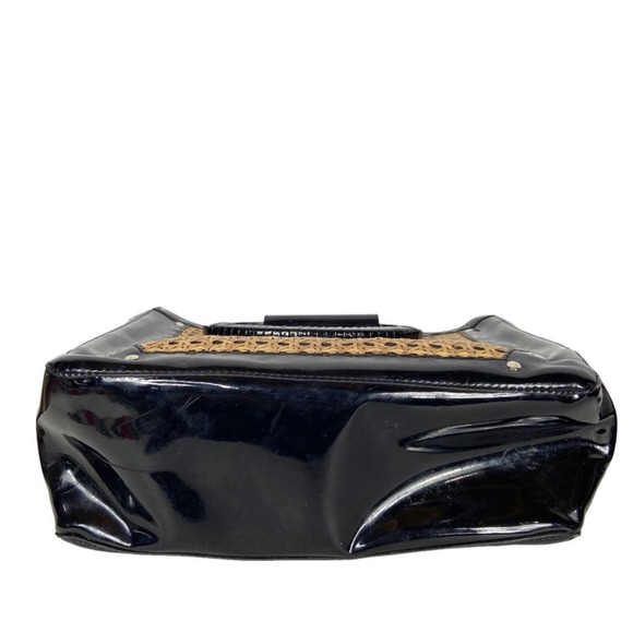 White House Black Market Straw Bag Wicker Black Patent Leather Handbag Tote - Picture 12 of 12